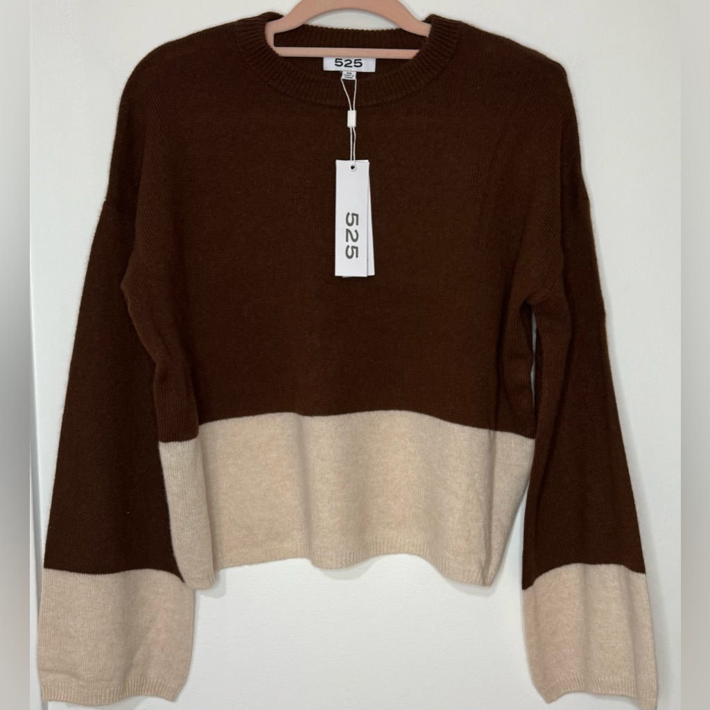 525 America Nwt Cocoa Brown Contrast Pullover Cashmere Sweater